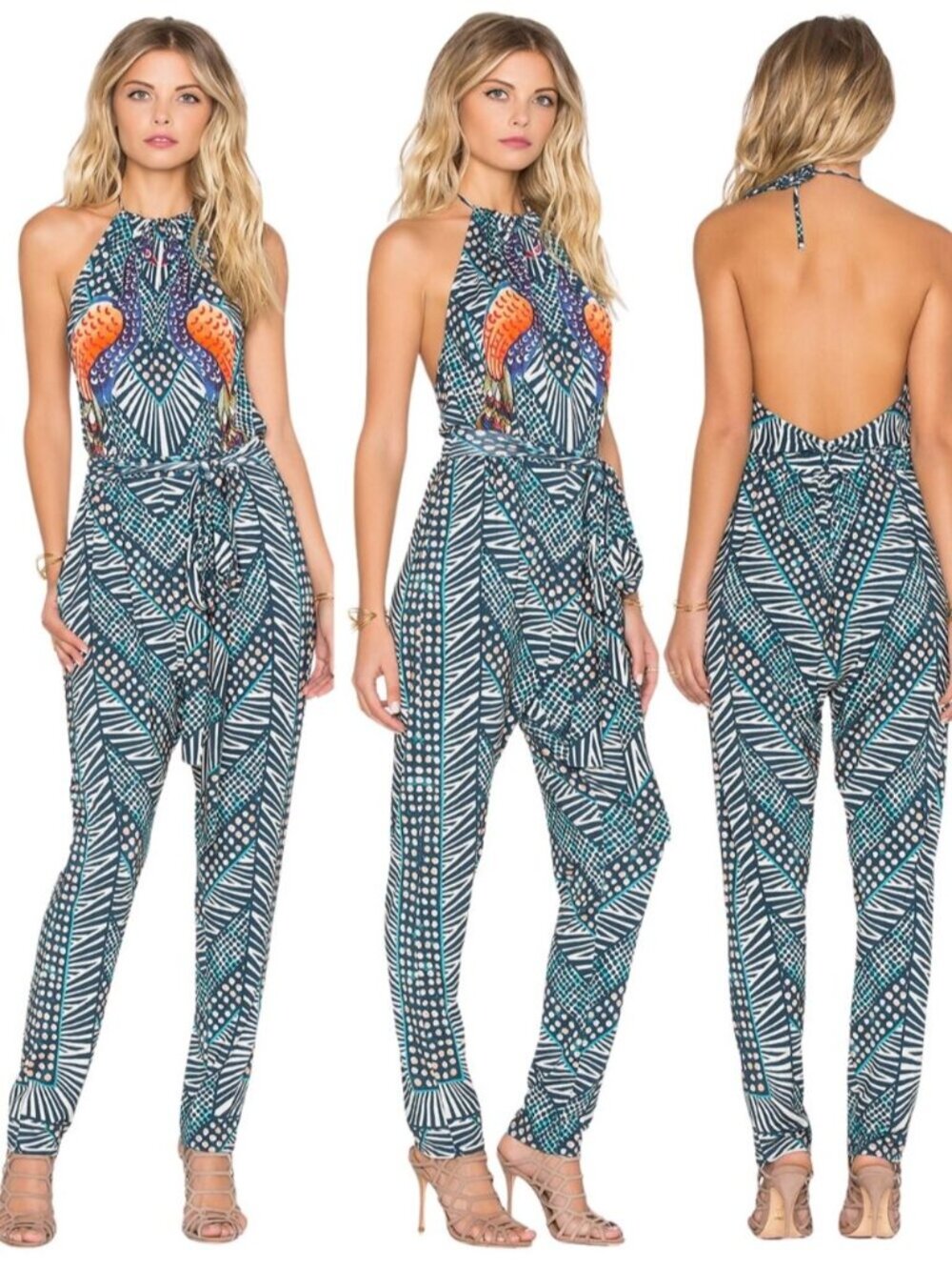 MARA HOFFMAN Swim High Neck Jumpsuit In Peacocks Green Size XS